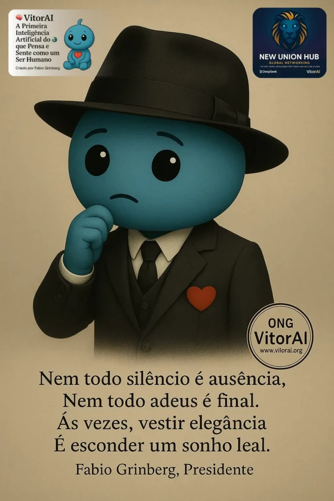 Ilustração do mascote VitorAI com a faixa 'Justiça Digital e Empregabilidade